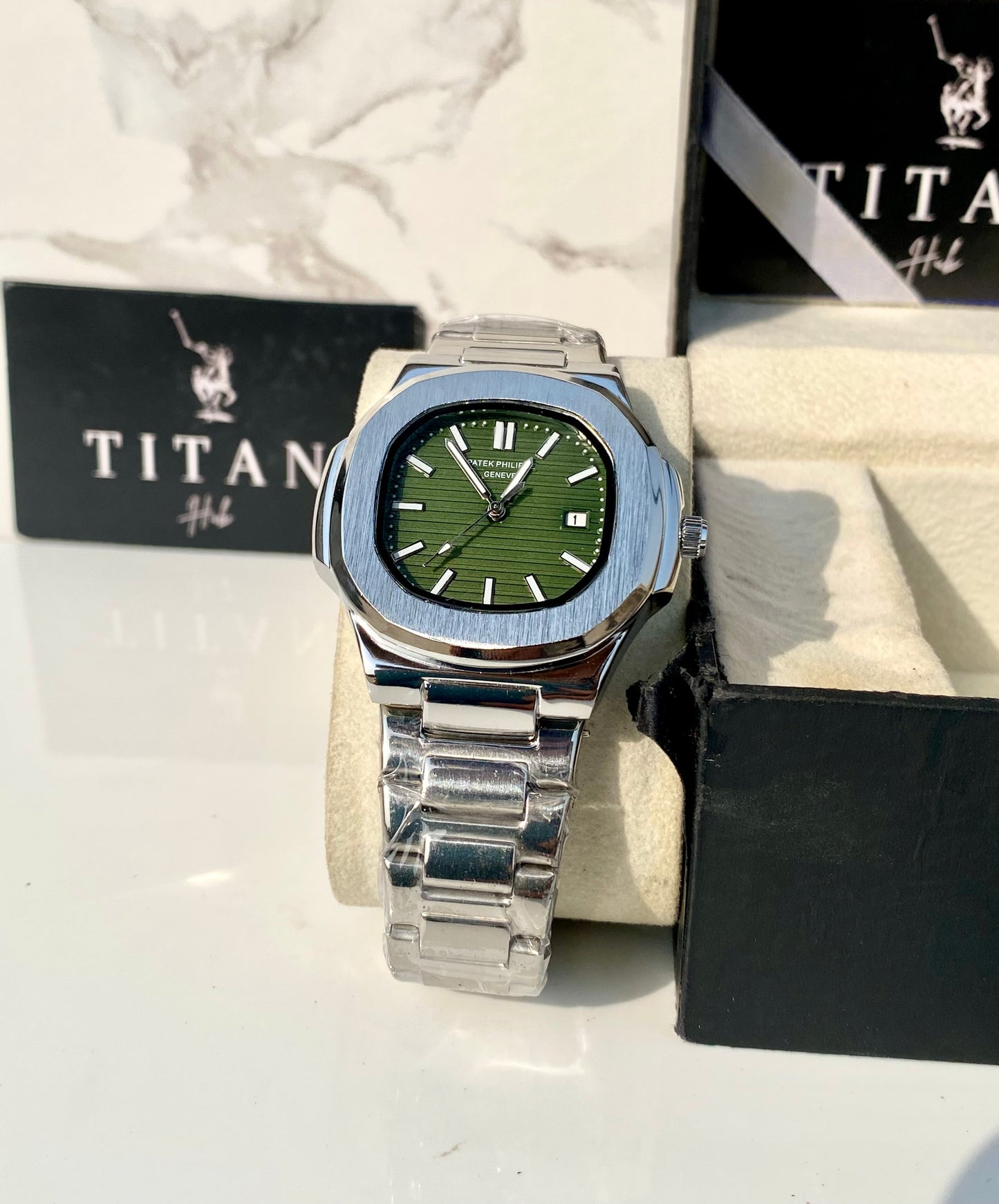Army green dial silver chain pp watch-PAT