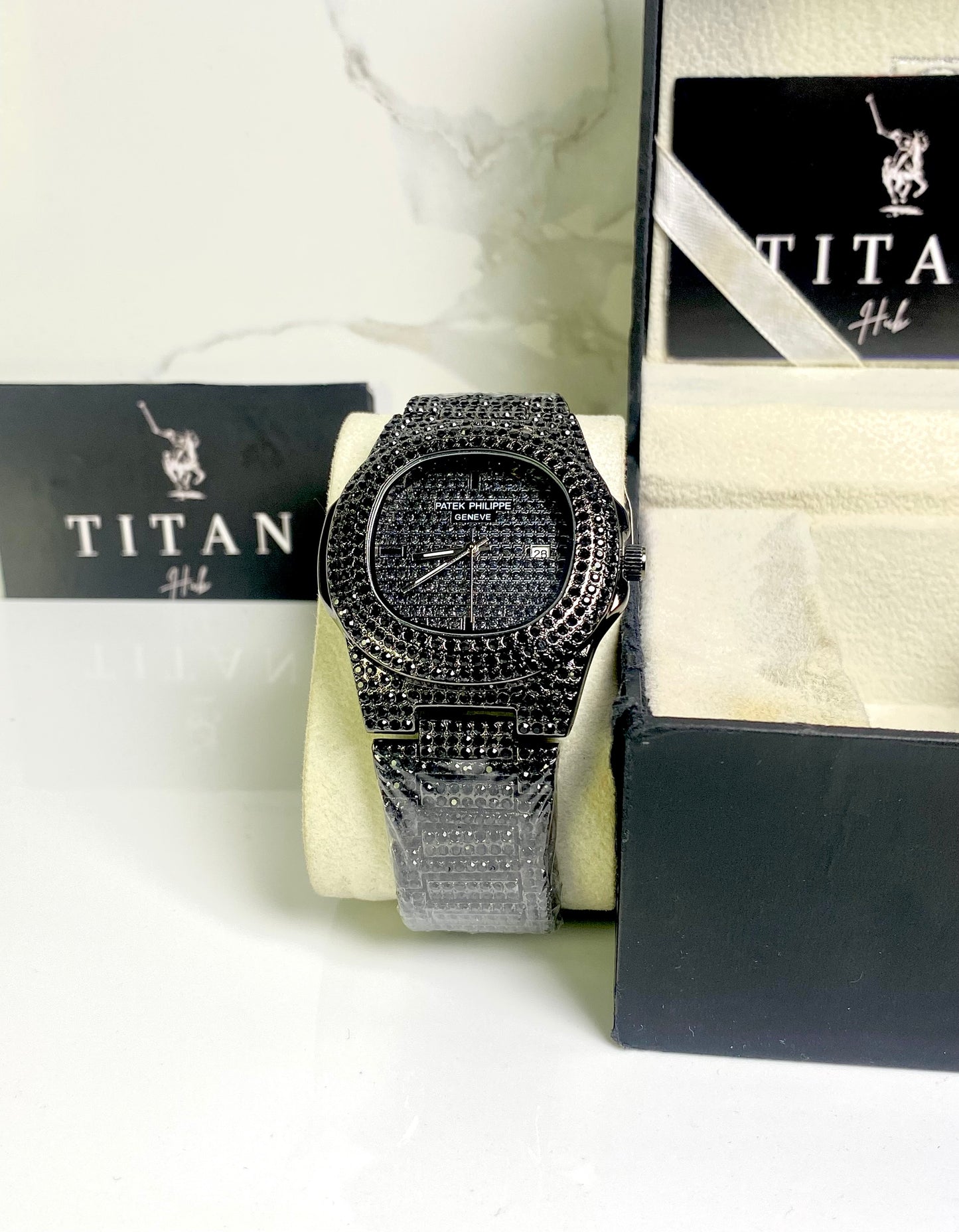 Iced out crystal black PP chain watch -PAT