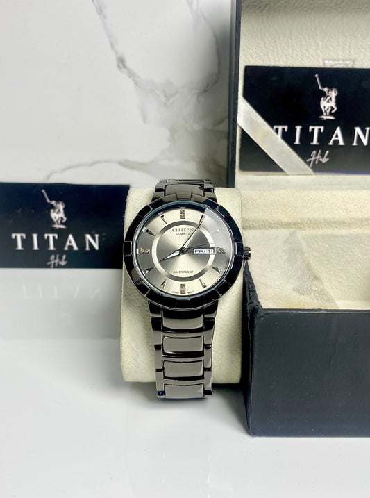 Gun metallic dial Black metal chain watch