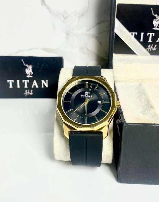 Classic Black Dial Gold Hardware Black Silicon Strap Watch ⌚️
