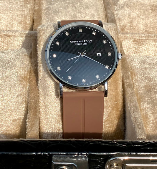 Brown silicone strap black dial magnetic lock watch adjustable
