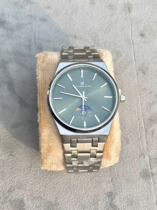 Olive green silver chain watch