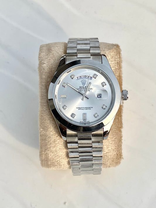 Silver chain white dial watch RLX-DATE & DAY