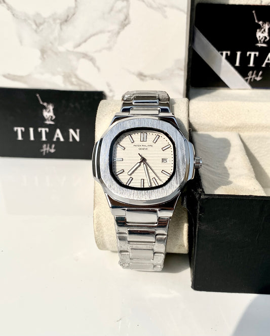 Premium White dial Pat Silver Chain Watch ⌚️