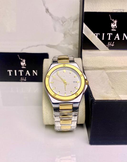 Pearl white SilverXGold chain watch