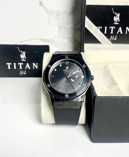Classic Black Dial  Black Silicon Strap Watch ⌚️HUB