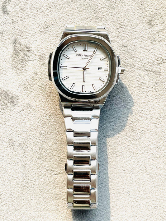 Premium White dial Pat Silver Chain Watch ⌚️