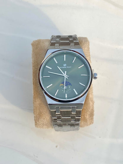 Olive green silver chain watch
