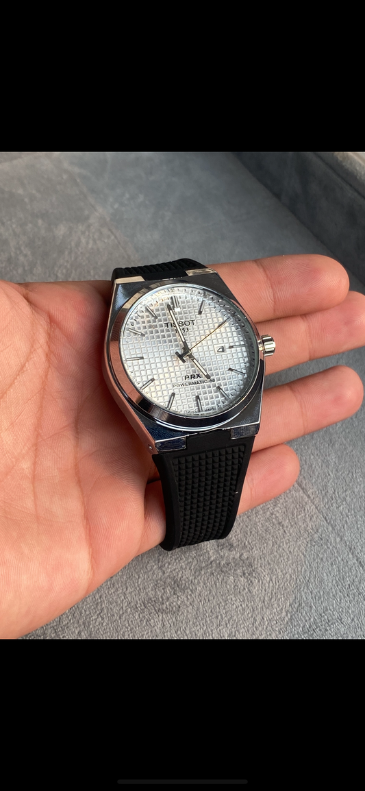 PRX White Dial with Black Silicon Strap Watch ⌚️