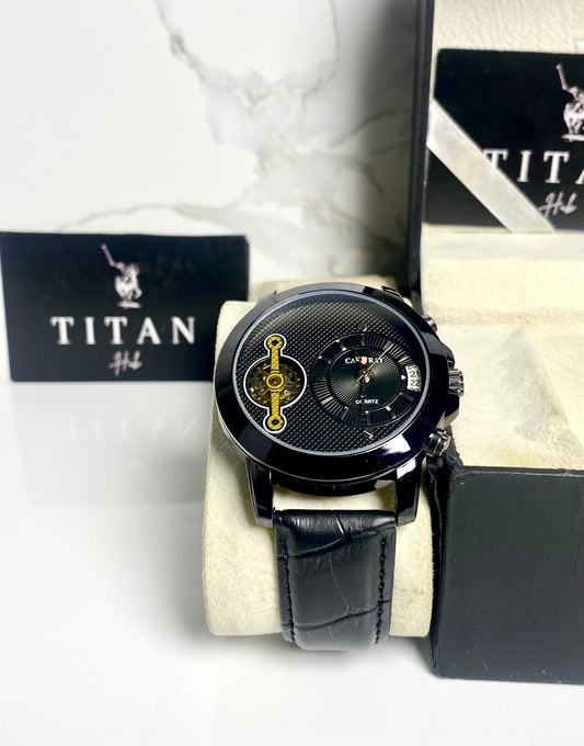Classic Black Dial Black Leather Watch ⌚️