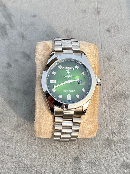 Silver chain emerald dial watch RLX-DATE & DAY