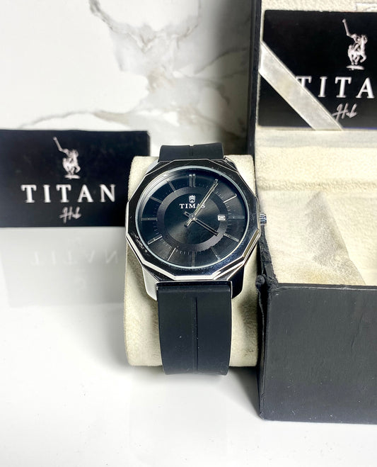 Classic Black Dial Silver  Hardware Black Silicon Strap Watch ⌚️