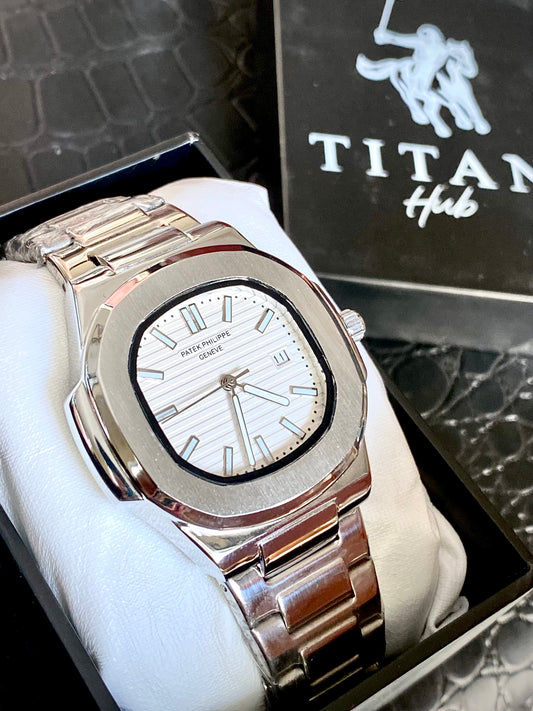 Premium White dial Pat Silver Chain Watch ⌚️