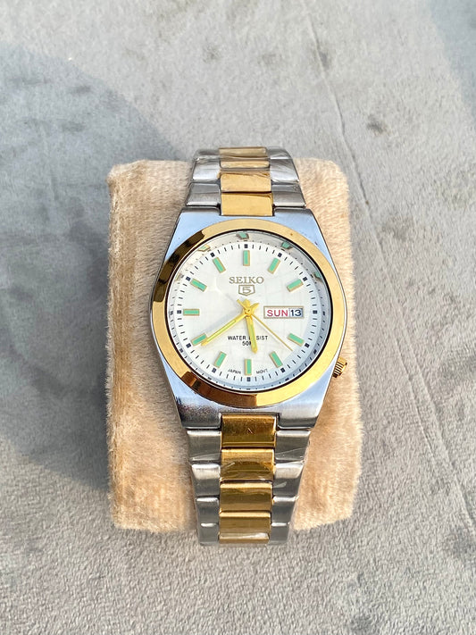 Classic white dial SilverXGold chain watch