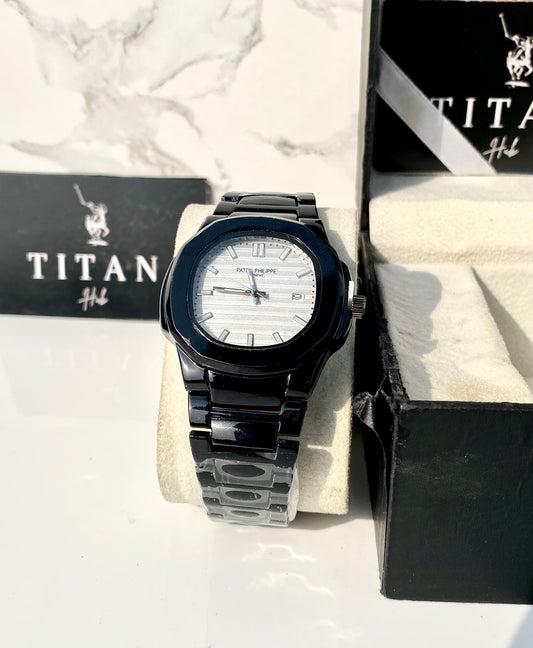 Prism white dial black metallic chain watch-PAT