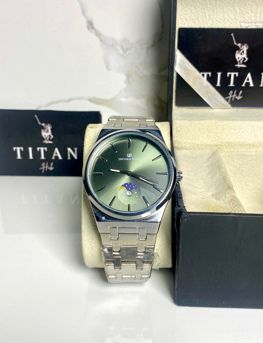 Olive green silver chain watch