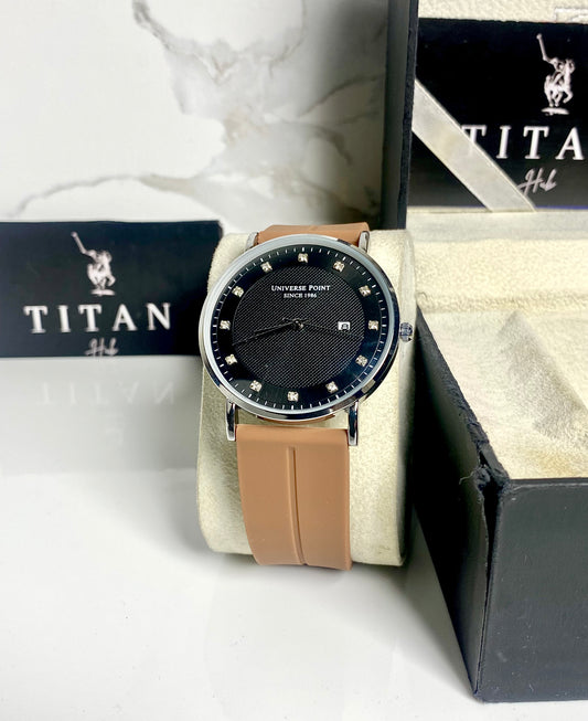 Brown silicone strap black dial magnetic lock watch adjustable
