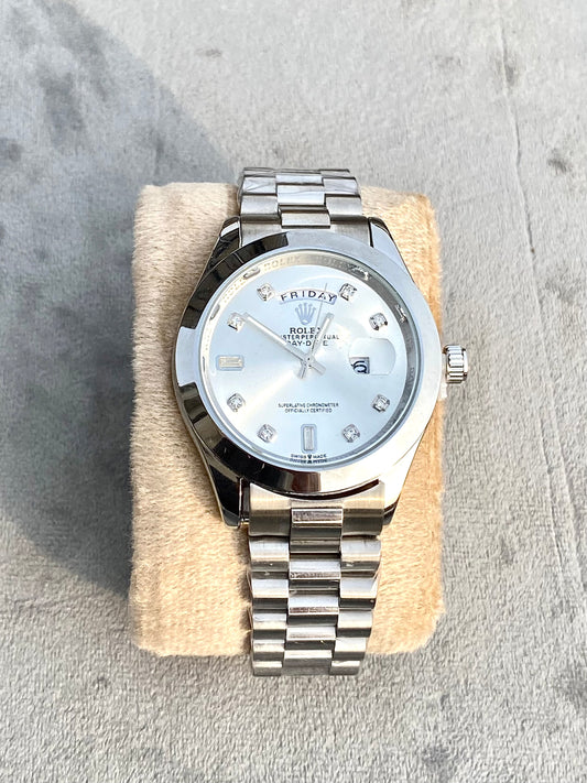 Silver chain white dial watch RLX-DATE & DAY