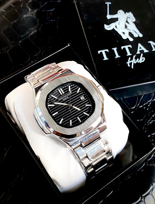 PAT Black Dial with Silver Chain Watch ⌚️